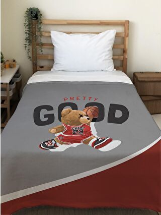 EVMİLA Karışık Basketbolcu Teddy Desenli Soft Baskılı Tek Kişilik 150x220 Cm Battaniye - Gri