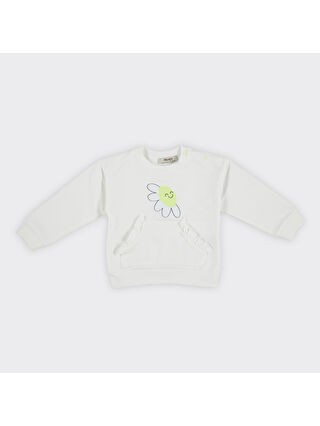 Panço Ekru Kız Çocuk Baskı Detaylı Sweatshirt