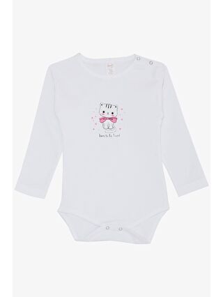 Breeze Kız Bebek Çıtçıtlı Zıbın Body Sevgi Temalı Kedicik Baskılı Beyaz (9 Ay-3 Yaş)