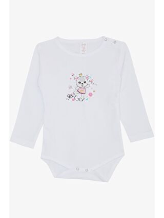 Breeze Kız Bebek Çıtçıtlı Zıbın Body Prenses Kutup Ayıcığı Baskılı Beyaz (9 Ay-3 Yaş)