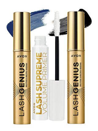 AVON True Lash Genius 5 Etkili Mavi Siyah Maskara ve Maskara Bazı Paketi