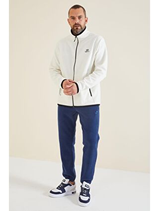 TOMMYLIFE Ekru Yazı Nakışlı Dik Yaka Fermuarlı Standart Kalıp Erkek Sweatshirt Polar - 87992