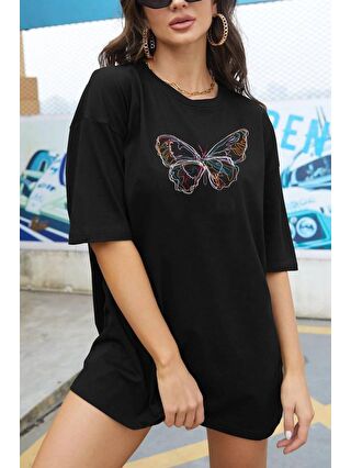 uyguntarz Siyah Unisex Butterfly Baskılı T-shirt