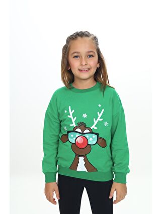 Toontoykids Yeşil Kız Çocuk Baskılı Sweatshirt