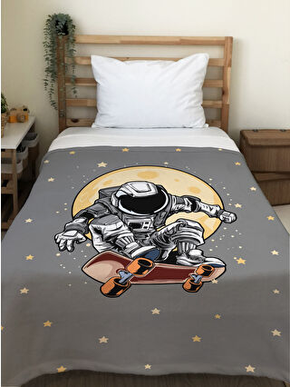 EVMİLA Karışık Astronot Desenli Soft Baskılı Tek Kişilik 150x220 Cm Battaniye