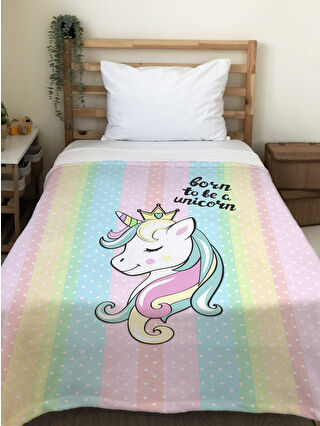 EVMİLA Karışık Unicorn Desenli Soft Baskılı Tek Kişilik 150x220 Cm Battaniye