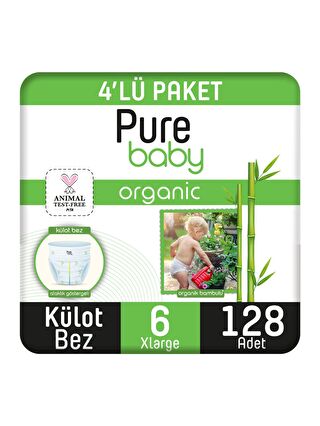 Pure Baby Organik Bambu Özlü Külot Bez 4'lü Paket 6 Numara Xlarge 128 Adet