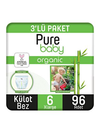 Pure Baby Organik Bambu Özlü Külot Bez 3'lü Paket 6 Numara Xlarge 96 Adet