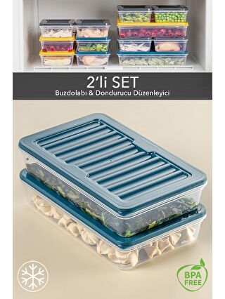 Meleni Home 2'li Buzdolabı Organizer Mikrodalga Ve Difrize Uygun Saklama Kabı Petrol 2 X 1200 ml