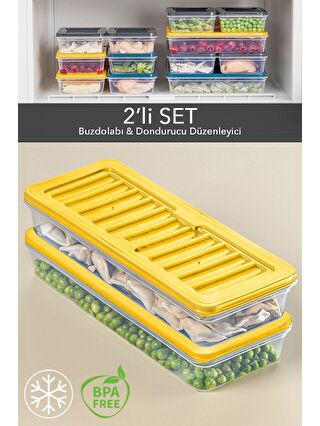 Meleni Home 2'li Buzdolabı Organizer Mikrodalga Ve Difrize Uygun Saklama Kabı Sarı 2 X 1170 ml