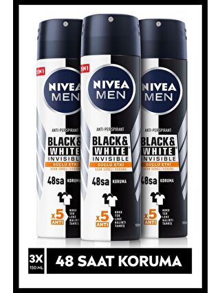 NIVEA Men Black&White Invisible Güçlü Etki Erkek Sprey Deodorant 150 ml X3 Adet, 48 Saat Anti-Perspirant