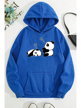 uyguntarz Mavi Unisex Panda Baskılı Oversize Sweatshirt