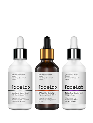 FaceLab 3'lü Cilt Bakım Seti - C Vitamini Serumu + Kolajen Serumu + Leke Karşıtı Serum