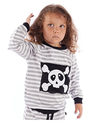 colorinas Gri Bebek Çizgili Kurukafa Baskılı Sweatshirt