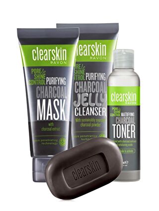 AVON Clearskin Kömür Özlü Tonik, Maske, Sabun ve Jel Temizleyici Paketi