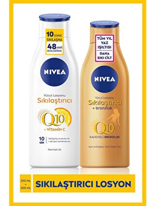 NIVEA Q10 Sıkılaştırıcı Vücut Losyonu 250 ml Ve Q10 Sıkılaştırıcı Bronzlaşıtırıcı, 10 Günde Sıkılaşma