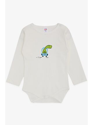 Breeze Erkek Bebek Çıtçıtlı Zıbın Body Dinozor Baskılı Ekru (9 Ay-3 Yaş)