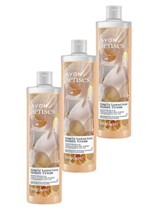 AVON Senses Simply Luxurious Beyaz Şeftali ve Vanilya Kokulu Krem Duş Jeli 500 Ml. Üçlü Set