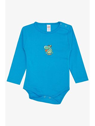 Breeze Erkek Bebek Çıtçıtlı Zıbın Body Mutlu Dinozor Baskılı Mavi (9 Ay-3 Yaş)