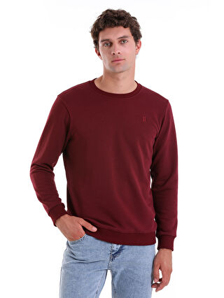 Hatemoğlu Bordo Regular Fit Düz Pamuklu Bisiklet Yaka Sweatshirt