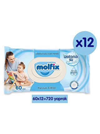 Molfix İzotonik Sulu Mendil Hassas 60 lı x 12 Adet (720 Yaprak)