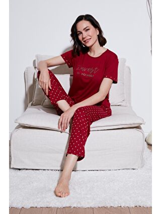 Lela Bordo Bambu Karışımlı Yumuşak Dokulu Bisiklet Yaka Pijama Takımı Kadın 6097605