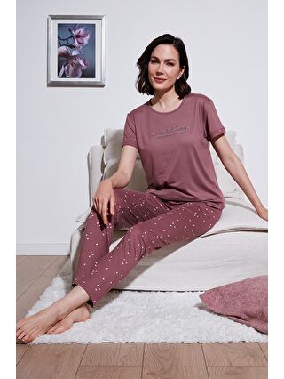 Lela Pembe Bambu Karışımlı Yumuşak Dokulu Bisiklet Yaka Pijama Takımı Kadın 6097605