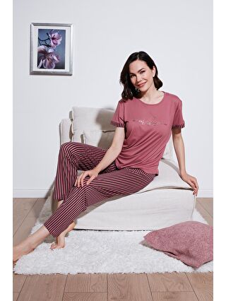 Lela Siyah Bambu Karışımlı Yumuşak Dokulu Bisiklet Yaka Pijama Takımı Kadın 6097605