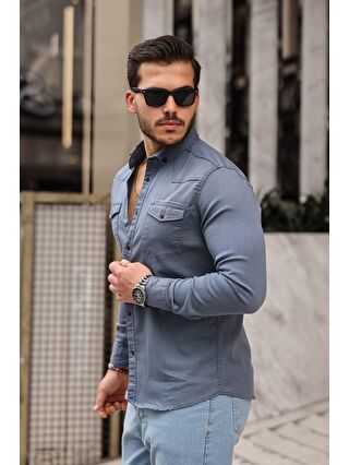 comstar İndigo Slim Fit Çıtçıtlı Çift Cep Jean Gömlek