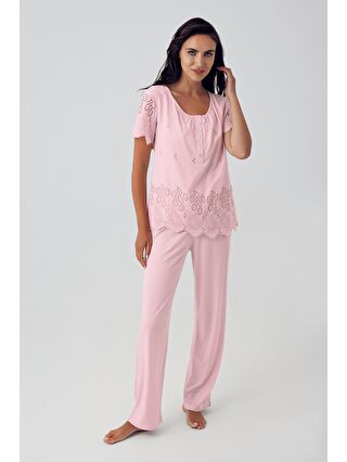 Artış Pembe Pamuklu Vual Lohusa Pijama Takım-10215