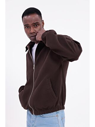 Freemen Kahverengi Erkek Basic Gabardin Kumaş Fermuarlı Oversize