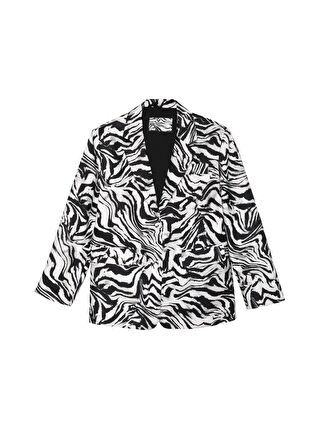 QUZU Zebra Desenli Oversize Blazer Ceket Siyah