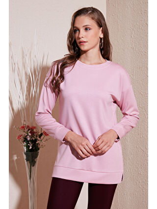 Lela Pembe Streç Oversize Fit Bisiklet Yaka OYSHO Kumaş Kadın Sweat 5865877