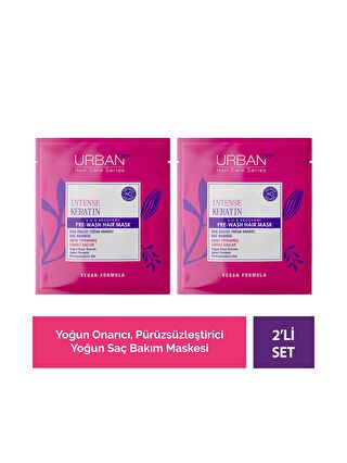 Urban Care Intense Keratin Aşırı Yıpranmış Saçlara Özel Duş Öncesi Saç Bakım Maskesi 2X50 ML-Vegan