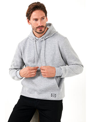 Buratti Gri Slim Fit Kapüşonlu Kanguru Cepli İçi Tüylü Yumuşak Şardonlu Erkek Sweat 5905281