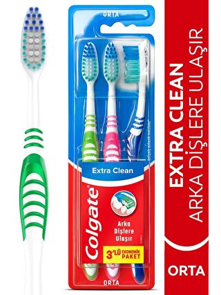 Colgate Extra CleanDil Temizleyicili Arka Dişlere Uzanan Orta Diş Fırçası 2+1