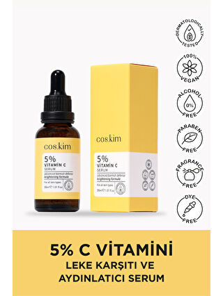 cos.kim 5% C Vitamini Ve Aydınlatıcı, Antioksidan Cilt Bakım Serumu 5% Vitamin C Serum 30ml