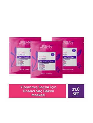 Urban Care Intense Keratin Aşırı Yıpranmış Saçlara Özel Duş Öncesi Saç Bakım Maskesi 3X50 ML-Vegan