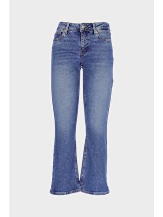 CROSS JEANS Aurora Normal Bel Orta Mavi Patı Fermuarlı Cropped Flare C 4528-060