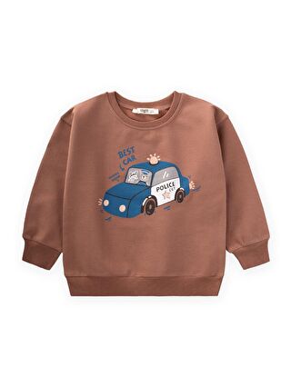 CİGİT Kahverengi Police Baskılı Sweatshirt 1-7 Yaş Açık Kahve