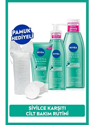 NIVEA Derma Skin Clear Niasinamid Yüz Temizleme Jeli 150 ml, Tonik 200ml ve Peeling 150 ml, Pamuk Hediyeli