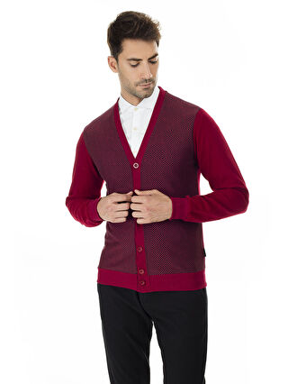 Buratti Bordo Slim Fit V Yaka Erkek Hırka 456405