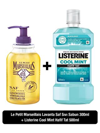 Listerine Cool Mint Hafif Tat Ağız Bakım Suyu 500 ml + Le Petit Marseillais Lavanta Balı Sıvı Sabun