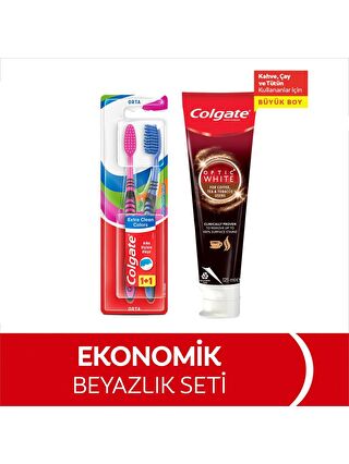 Colgate Optic White Kahve, Çay Kullananlar Için Diş Macunu 125 Ml, Extra Clean Orta Diş Fırçası 1+1