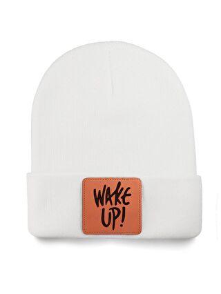 BlackBörk V1 Akrilik Wake Up - 2 Kod Logolu Unisex Beyaz Bere (Beanie)