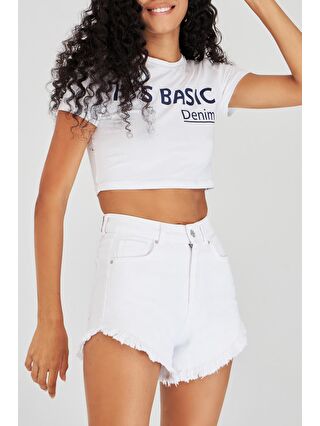 it's basic Beyaz Mini Kadın Jean Şort