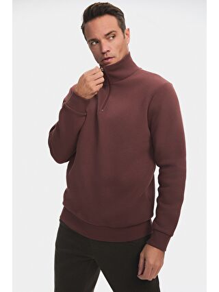 June Kahverengi Erkek Regular Fit Yarım Fermuarlı Sweatshirt