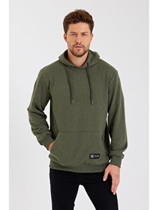 MMETALIC Haki Kanguru Cepli Kapüşonlu İçi pamuklu Erkek Sweatshirt