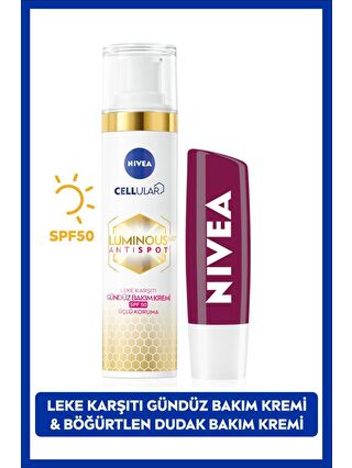 NIVEA Luminous630 Güneş Korumalı Leke Karşıtı Gündüz Yüz Kremi 40ml, Böğürtlen Işıltılı Dudak Bakım Kremi