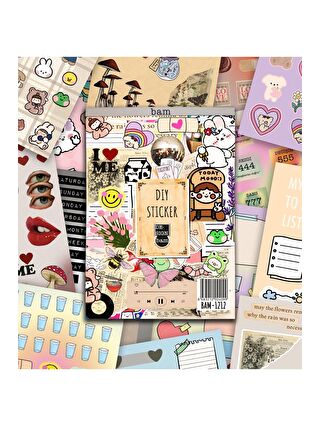 BAM HEDİYELİK EŞYA Vintage My DIY Sticker Book 24 * 17 cm 16 Sayfa Özel Tasarım Rengarenk Sticker Kitabı